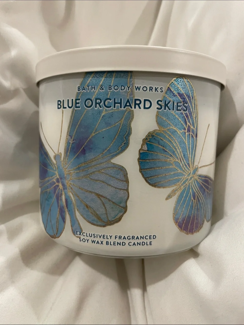 BBW Blue Orchard Skies 3 Wick Candle